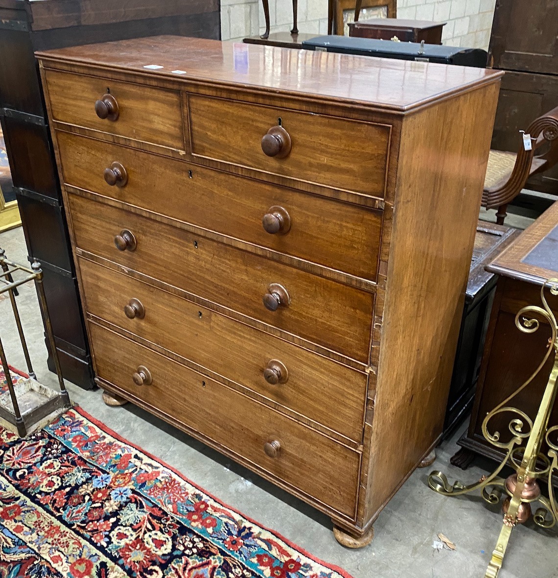 A Victorian mahogany chest of two short and four long drawers, width 119cm, depth 53cm, height 126cm